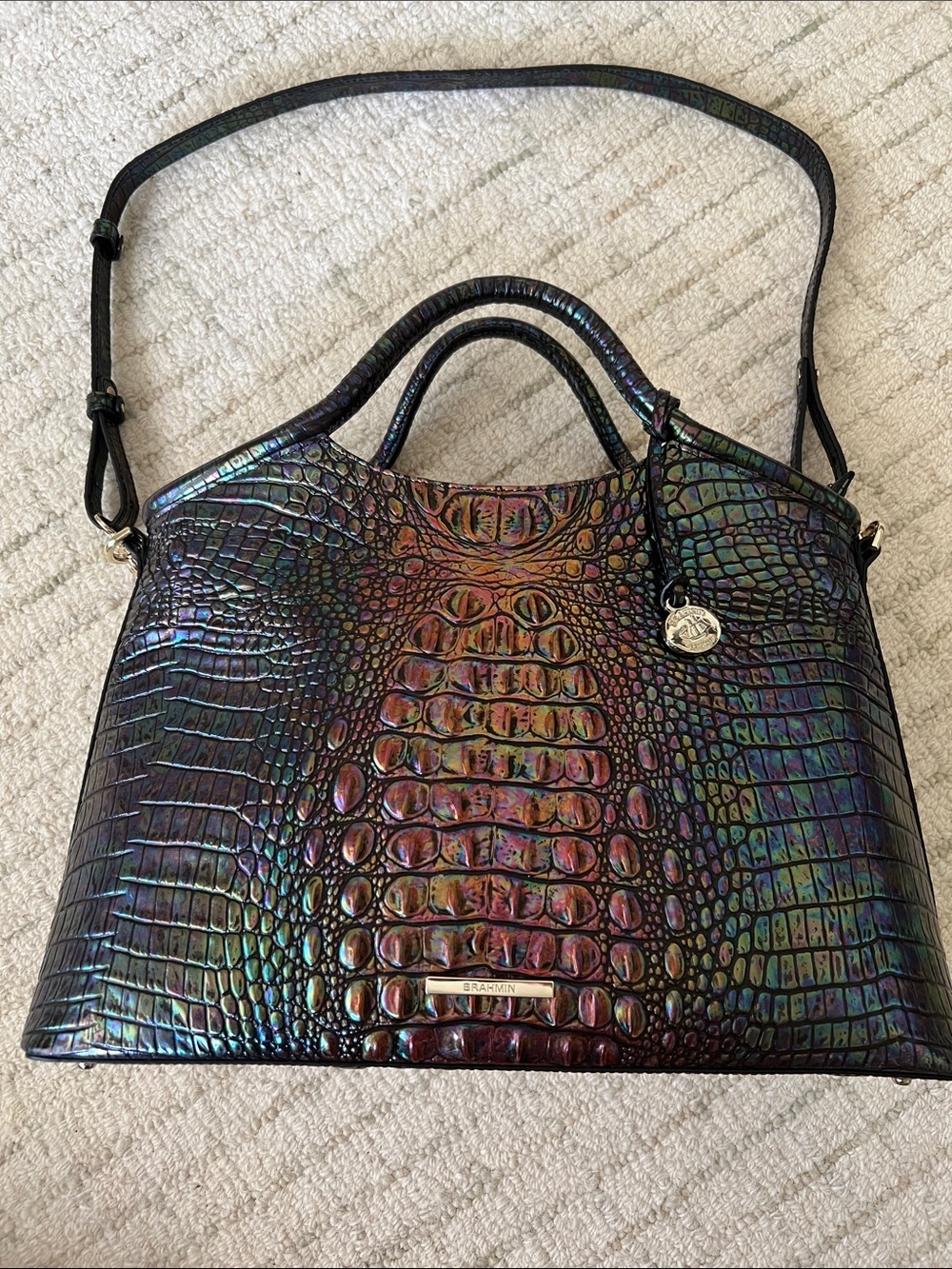 Brahmin Large Elaine Satchel Galaxy Melbourne Embossed Croc Leather Bag - Picture 2 of 13